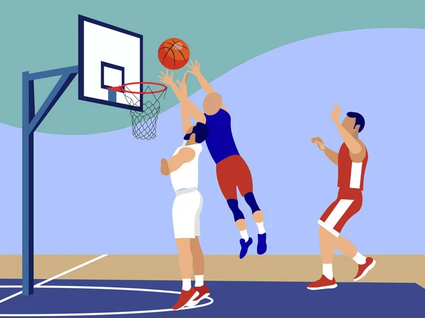 Basketbal, sportovní zápas. V minimalistickém stylu kreslený plochý vektor — Stockový vektor