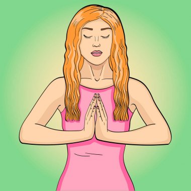 Raster genç esmer kız pop art tarzı lotus pozisyonda yoga yapıyor