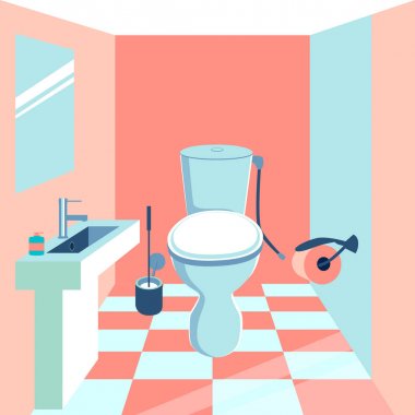 İç mekan, tuvalet. Minimalist tarzda Karikatür düz vektör