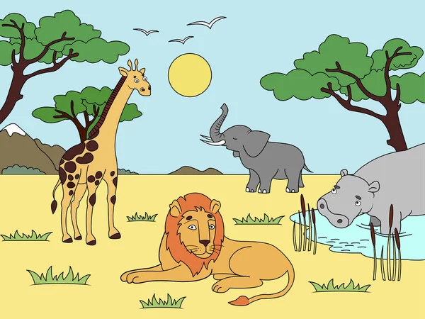 Дитячий малюнок. Тварини Африки, материкові ссавці, зоопарк. Растрові — стокове фото