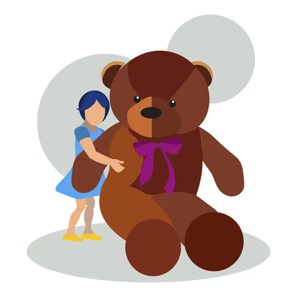 Dziewczynka ilustracja pluszowy niedźwiedź wektor zabawka — Wektor stockowy