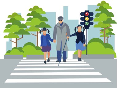 Çocuklar yaşlı adam vektör illüstrasyon düz yardım