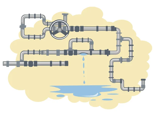 Vazamento de água em tubos de água ilustração vetorial plana — Vetor de Stock