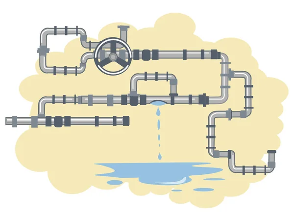 Water leakage in water pipes vector illustration flat — Stock Vector