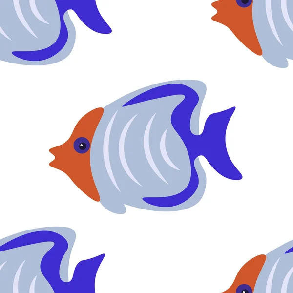 Fondo inconsútil, emperador de los peces exóticos. En estilo minimalista. Dibujos animados vector plano — Archivo Imágenes Vectoriales
