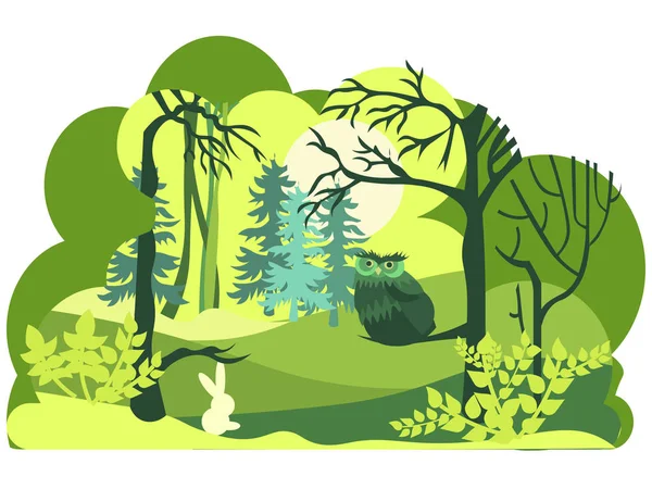 自然の層と緑の森の野生動物のペーパーアート、カットとクラフトスタイル。白い背景に隔離されています。野生動物と鳥. — ストックベクタ