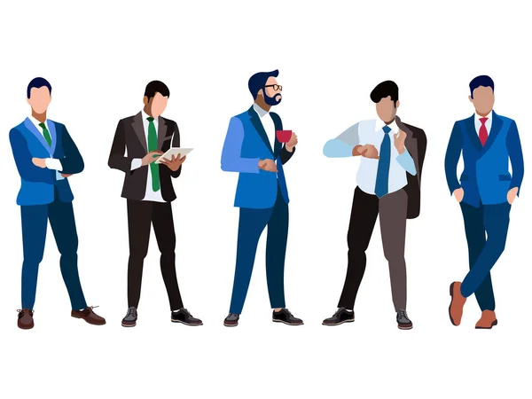 Ένα σύνολο επιχειρηματιών πέντε ανθρώπων. Απομονωμένος σε λευκό φόντο. Σε μινιμαλιστικό στυλ. Κινούμενα σχέδια επίπεδη ράστερ — Φωτογραφία Αρχείου