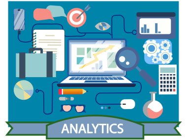 online iş sosyal ağ finansal analiz ve araştırma düz tasarım, infographics elemanları, raster