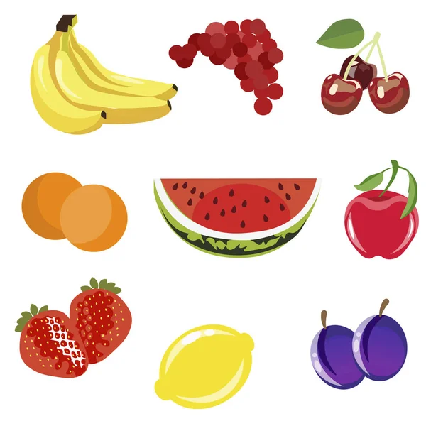 Ensemble de fruits isolés sur fond blanc. Dans un style minimaliste Cartoon plat vecteur — Image vectorielle
