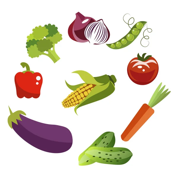 Conjunto de verduras aisladas sobre fondo blanco. En estilo minimalista Dibujos animados vector plano — Vector de stock