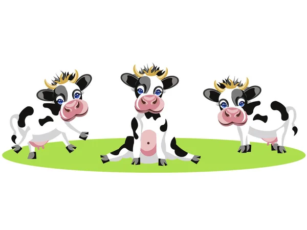 Desenho de três vacas diferentes, animais engraçados e avistados. Em estilo minimalista. Desenhos animados vetor plano —  Vetores de Stock