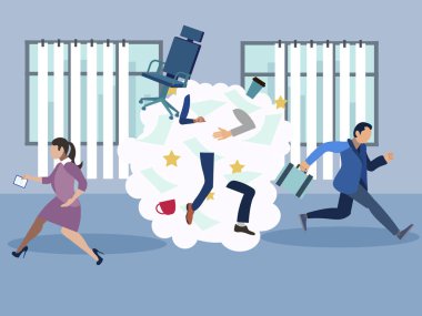 Ofis kavgası, skandal, çalışanlar olumsuzlukların olduğu yerden kaçıyor. Minimalist tarzda. Karikatür düz vektör