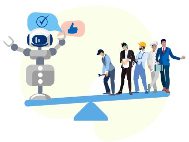 Modern dünya, teknoloji insanlardan daha iyidir. Minimalist tarzı Karikatür düz raster olarak