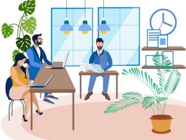 Ofis personeli çalışıyor. Minimalist tarzı Karikatür düz raster olarak