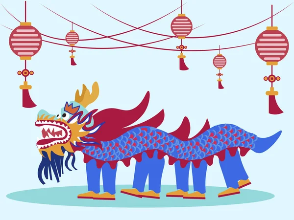 Dança e performance tradicional chinesa. Em estilo minimalista Cartoon vetor plano — Vetor de Stock