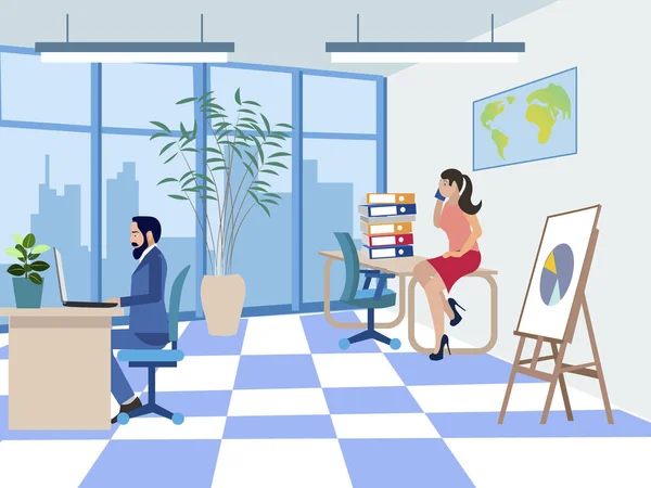 Mitarbeiter am Schreibtisch, die einen Vertrag abschließen, berichten. im minimalistischen Stil. Cartoon-Flachvektor — Stockvektor