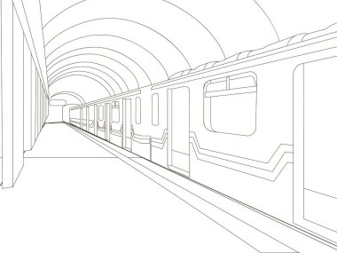 Underground. Tren vagonu istasyonda. Boyama vektörü