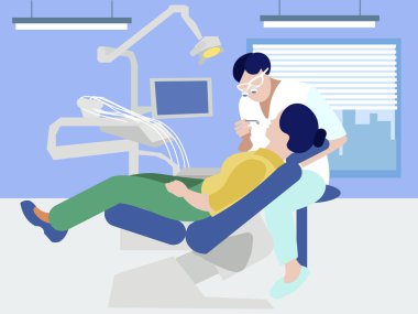 Dişçide resepsiyon. Minimalist tarzda. Karikatür düz vektör