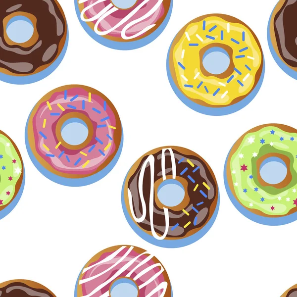 Set van 6 donuts. In minimalistische stijl naadloos. Cartoon platte vector — Stockvector