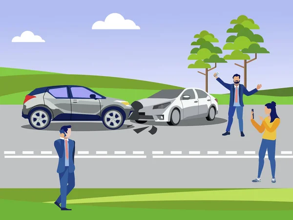 Accident on the road, crash two cars collided. In minimalist style. Cartoon flat — Stock Illustration Accident on the road, crash two cars collided. In minimalist style. Cartoon flat Stock Illustration