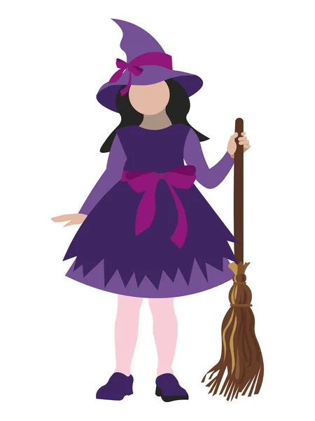 Halloween Isolated on white background girl in a witch costume. In minimalist style. Cartoon flat — Stock Vector