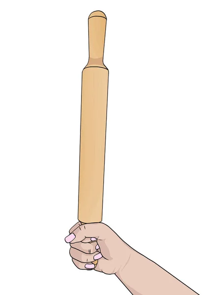 Female hand holds a rolling pin. Realistic drawing. Vector — Stock Vector