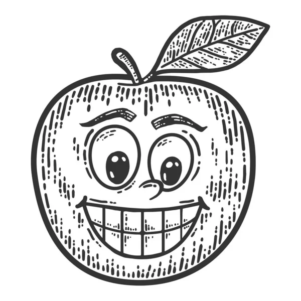 Яблоко с комическим лицом. Имитация доски для рисования. Черное и белое . — стоковое фото