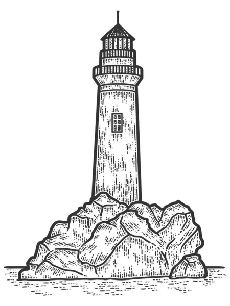 Ilustración del vector de grabado del faro. Bosquejo rasca y gana estilo imitación . — Archivo Imágenes Vectoriales