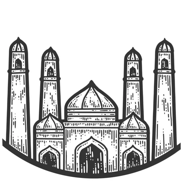 Taj Mahal. Símbolos de Turquía. Imitación del sketch scratch board. Blanco y negro . — Vector de stock