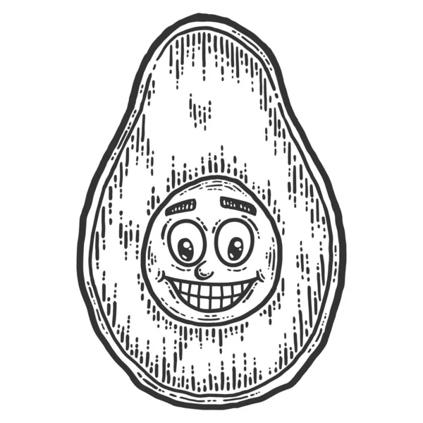 Baby gezicht avocado. Schets krabplank imitatie. Zwart-wit. — Stockvector