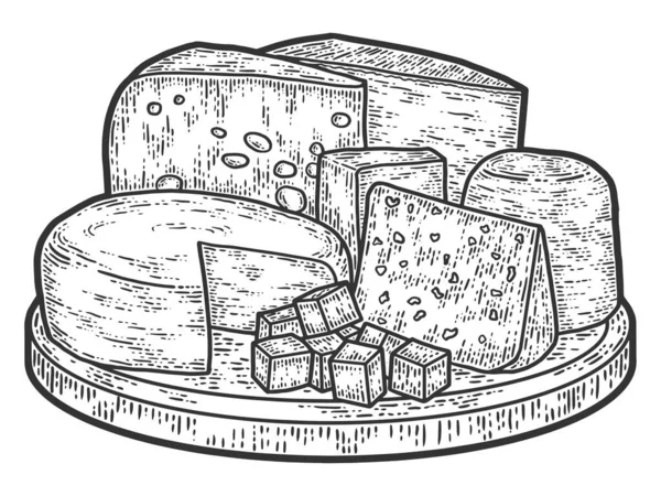 Masa başı peynir ürünlerinde hayat devam ediyor. Eski gravür taklidi. Çizim tahtası taklidi.