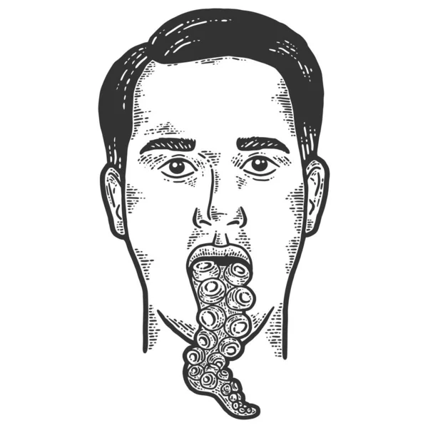 Hombre con lengua de pulpo tentáculo. Boceto imitación tablero de rasca . — Foto de Stock