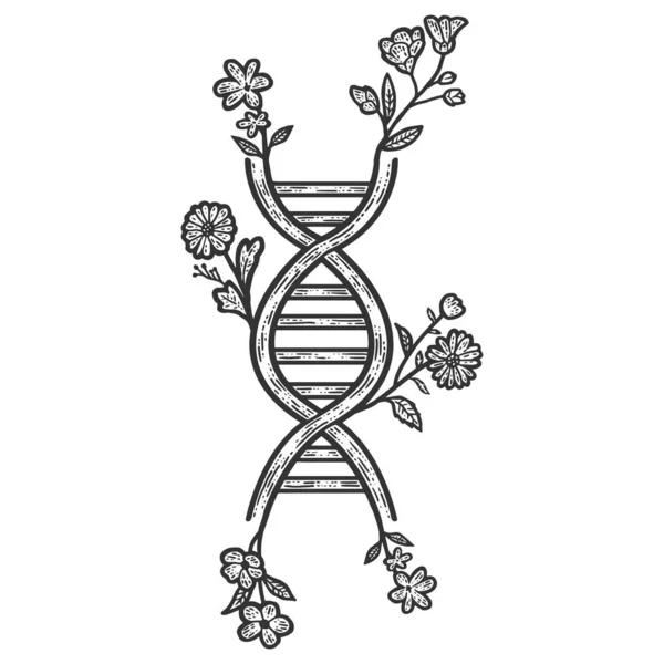 Γενετικός κώδικας floral. Απομίμηση χαρτονιού σκετς. Μαύρο και άσπρο. — Φωτογραφία Αρχείου