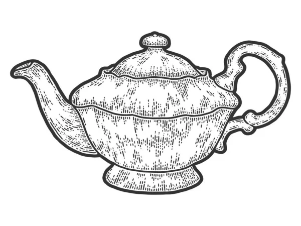 Teapot vintage. Sketch scratch board imitation. Black and white. — Stock Vector