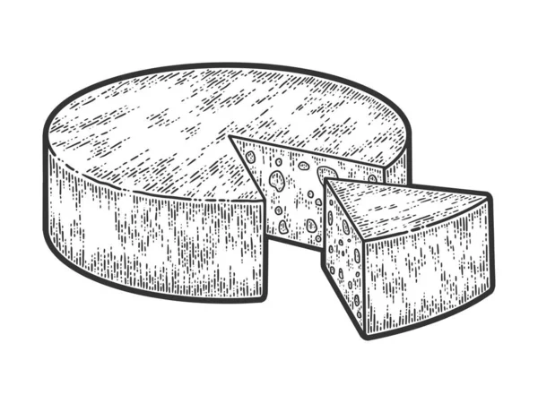 Cabeza de queso en rodajas. Imitación del sketch scratch board. Blanco y negro . —  Fotos de Stock