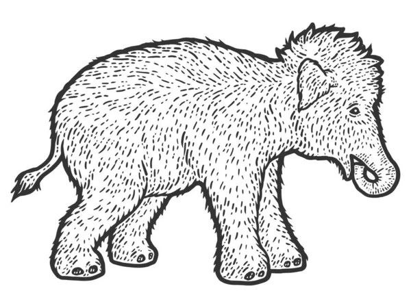 Woolly mammoth child. Sketch scratch board imitation. — Stock Photo, Image