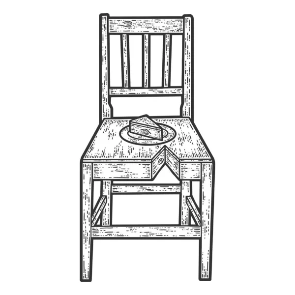 Chaise en bois comme gâteau. Croquis imitation de planche à gratter. Noir et blanc. — Image vectorielle