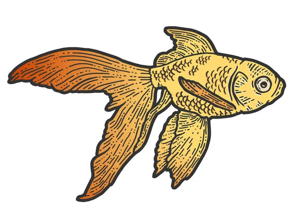 Peixe dourado. T-shirt design de impressão de vestuário. Imitação de raspadinha. Cor imagem desenhada à mão. — Vetor de Stock