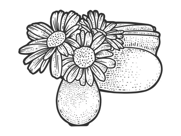 Decoración de mesa, jarrón de flores y servilletero. Boceto imitación tablero de rasca. — Foto de Stock