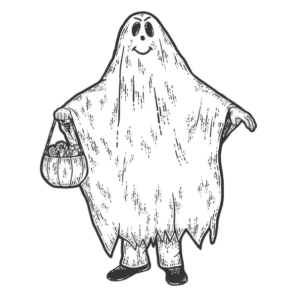 Halloween, costume fantôme. Croquis imitation de planche à gratter. — Photo