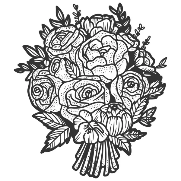 Elszigetelt tárgy, virágcsokor, rózsák. Sketch kaparótábla utánzat. — Stock Fotó