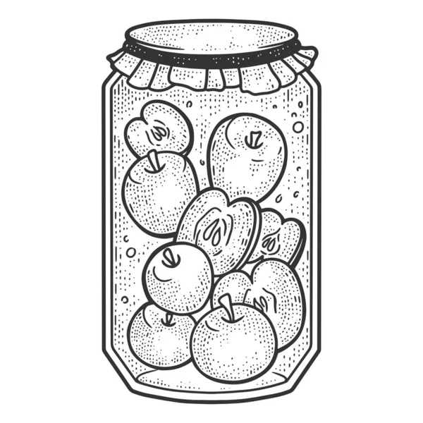 Apple compote. Preservation for the winter. Sketch scratch board imitation. — Stock Vector