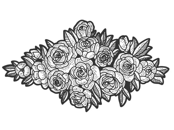 Diseño floral, corona de flores. Imitación del sketch scratch board. Blanco y negro. — Foto de Stock