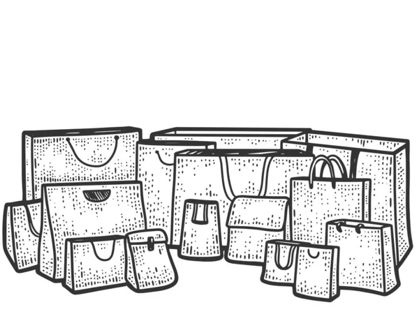 Set de bolsa de papel con asas, bolsas de regalo. Boceto imitación tablero de rasca. — Foto de Stock