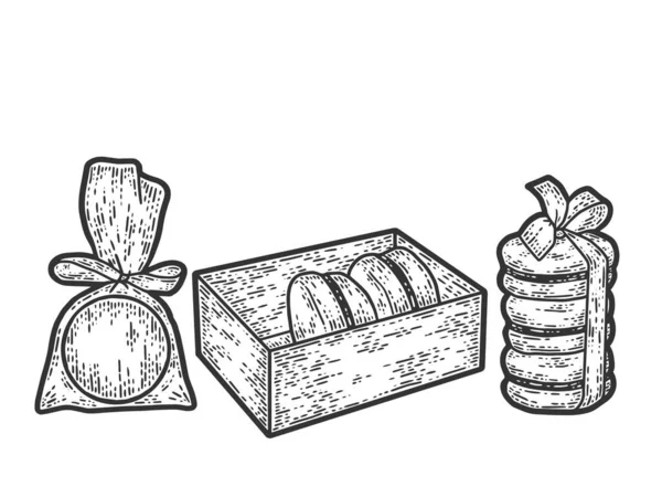 Kész, macaron desszert a csomagban. Sketch kaparótábla utánzat. — Stock Fotó