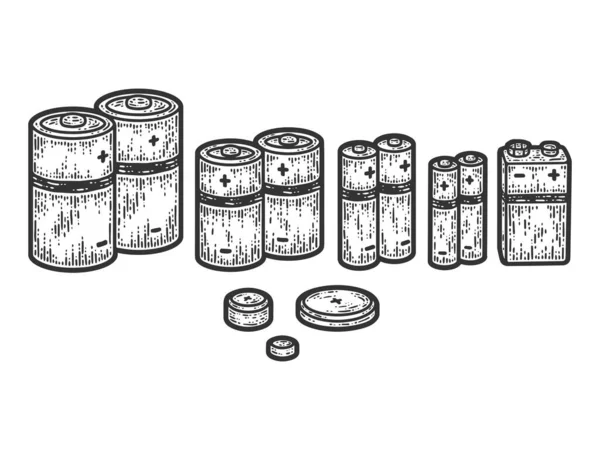 Um conjunto de baterias diferentes. Sketch imitação placa de arranhão. —  Vetores de Stock