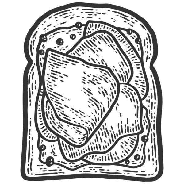 Sandwich de jamón. Imitación del sketch scratch board. Blanco y negro. — Vector de stock