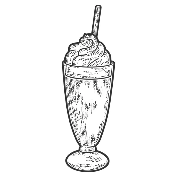 Mlkshake. Skizzieren Sie Scratch Board-Imitation. Schwarz-Weiß. — Stockvektor