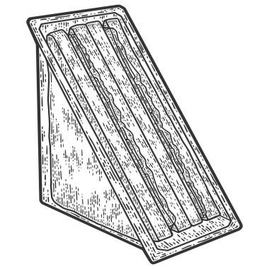 İki tane üçgen sandviç paketlendi. Çizim tahtası taklidi. Siyah ve beyaz.
