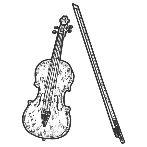 Instrumento musical, violonchelo. Imitación del sketch scratch board. Blanco y negro. — Vector de stock